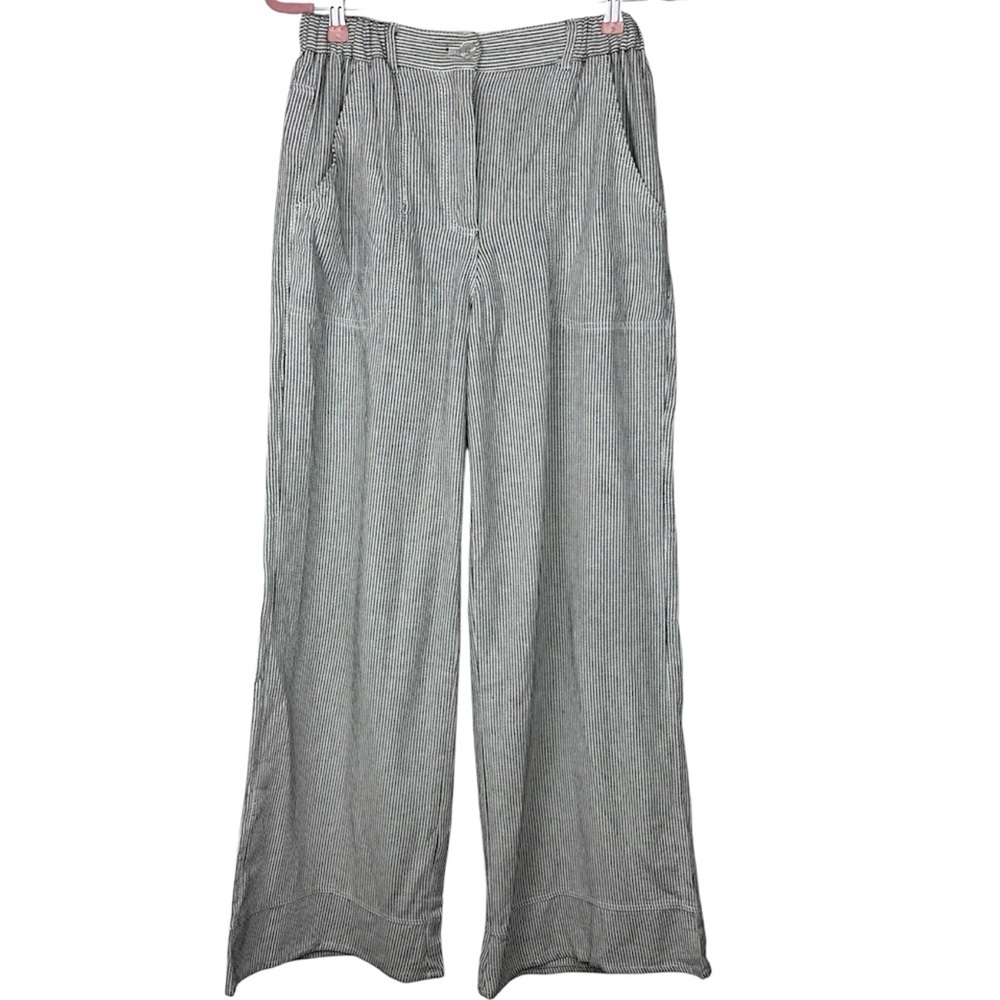 Max Studio London Women’s Black and White Stripped Wide Leg Flowy Linen Pants